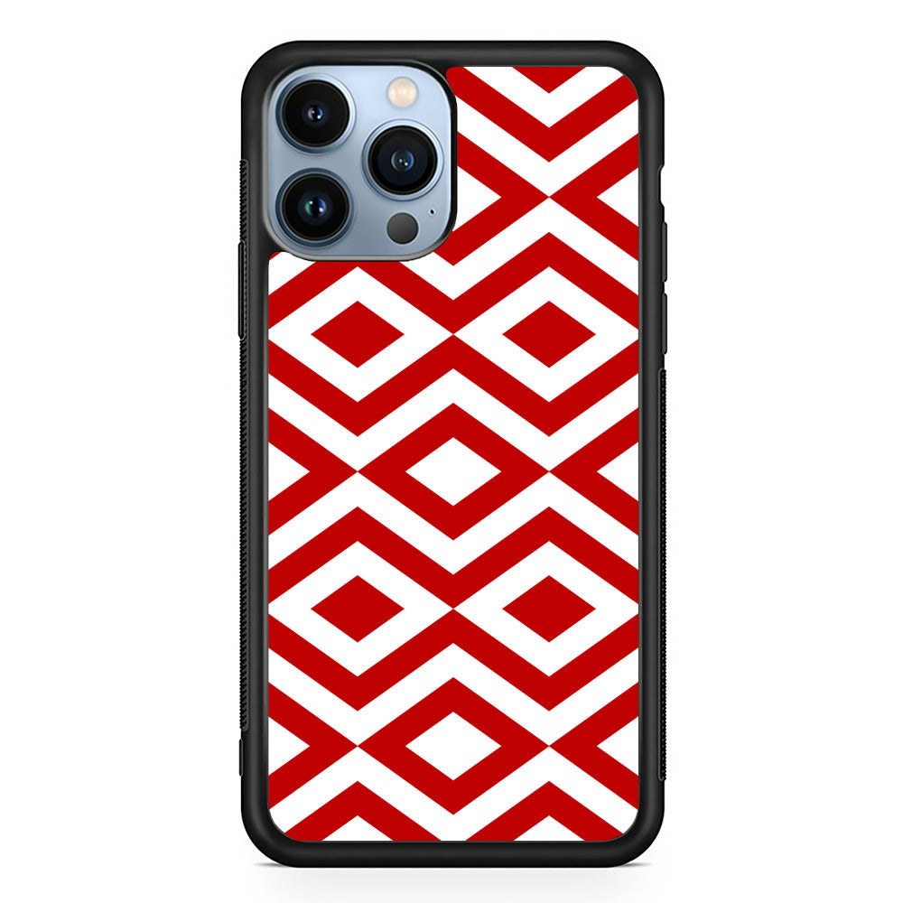 Chevron Diamond Square Maroon White iPhone 14 Pro Max Case