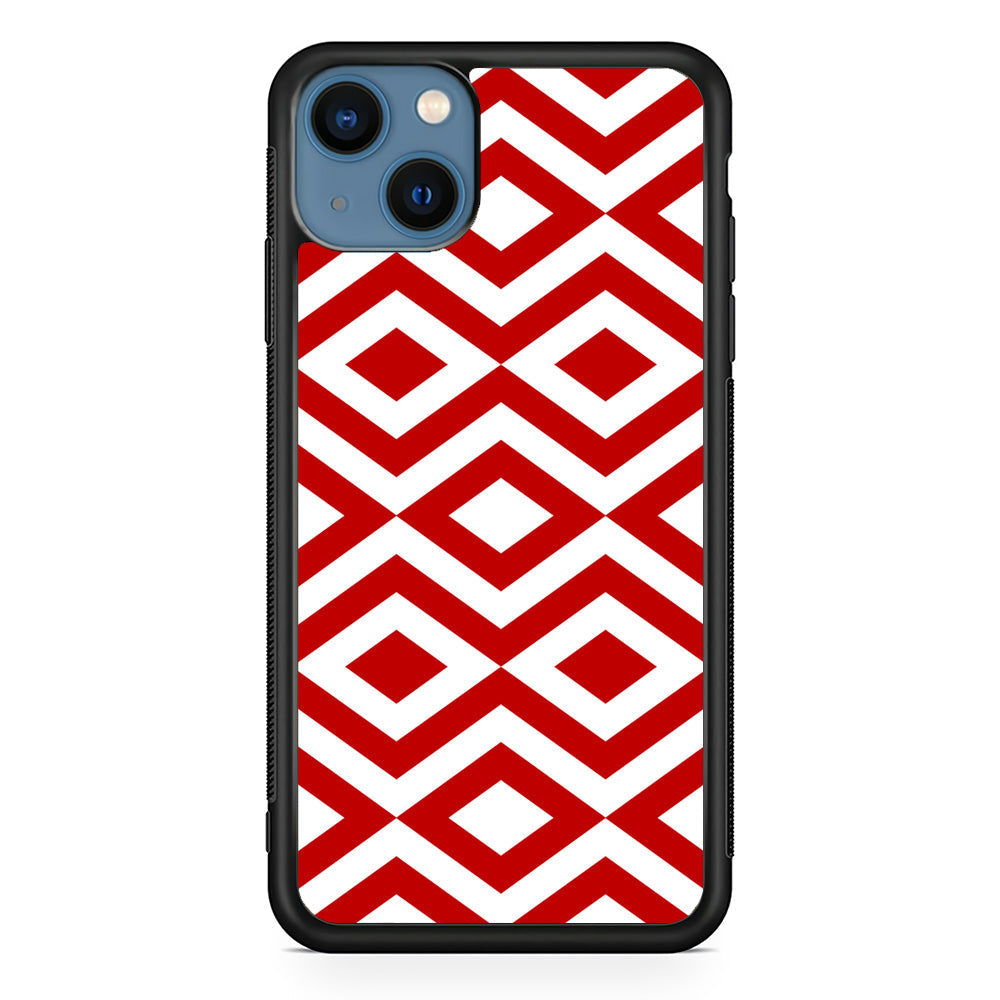 Chevron Diamond Square Maroon White iPhone 15 Case