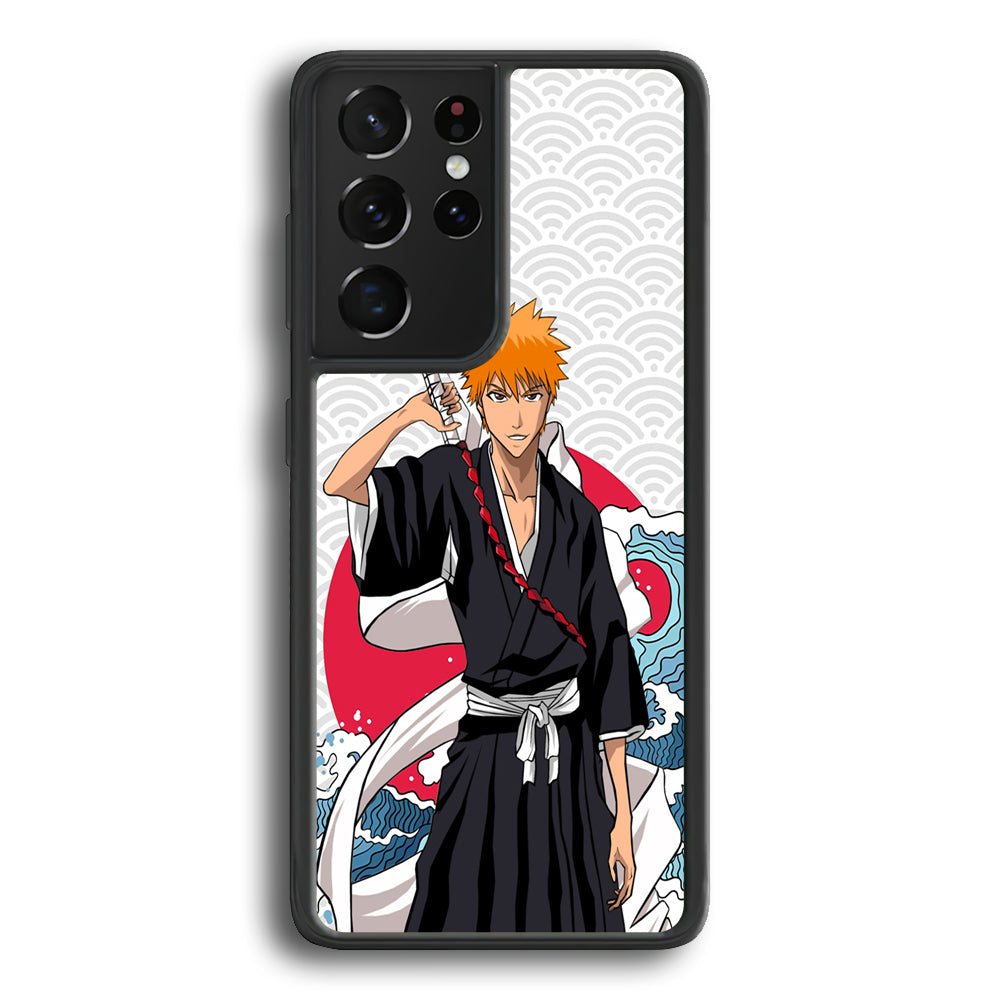 Ichigo Kurosaki Wave And Pattern Samsung Galaxy S23 Ultra Case - Ezzystore