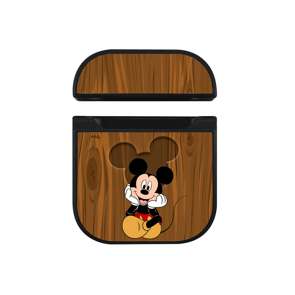 Mickey Wood Logo Hard Plastic Case Cover For Apple Airpods