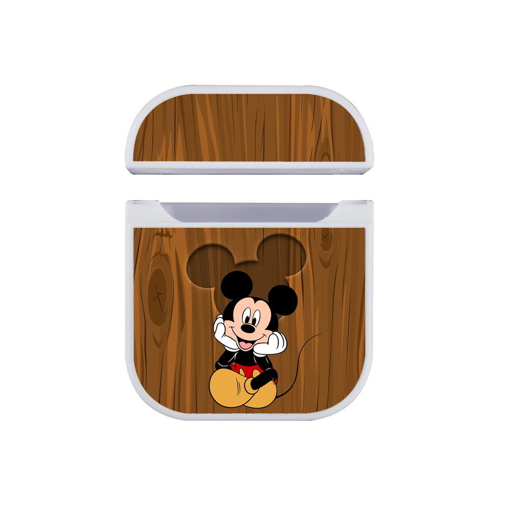 Mickey Wood Logo Hard Plastic Case Cover For Apple Airpods