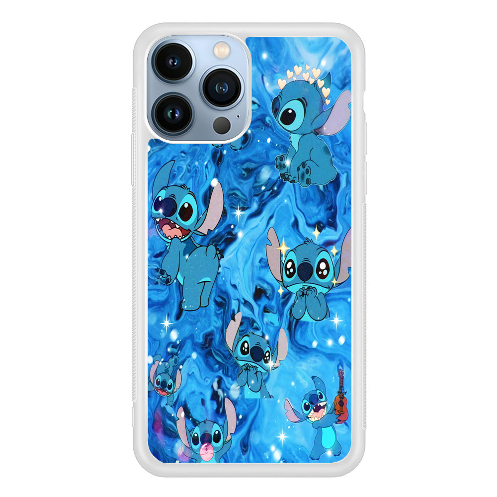 Stitch Aesthetic With Marble Blue iPhone 14 Pro Case