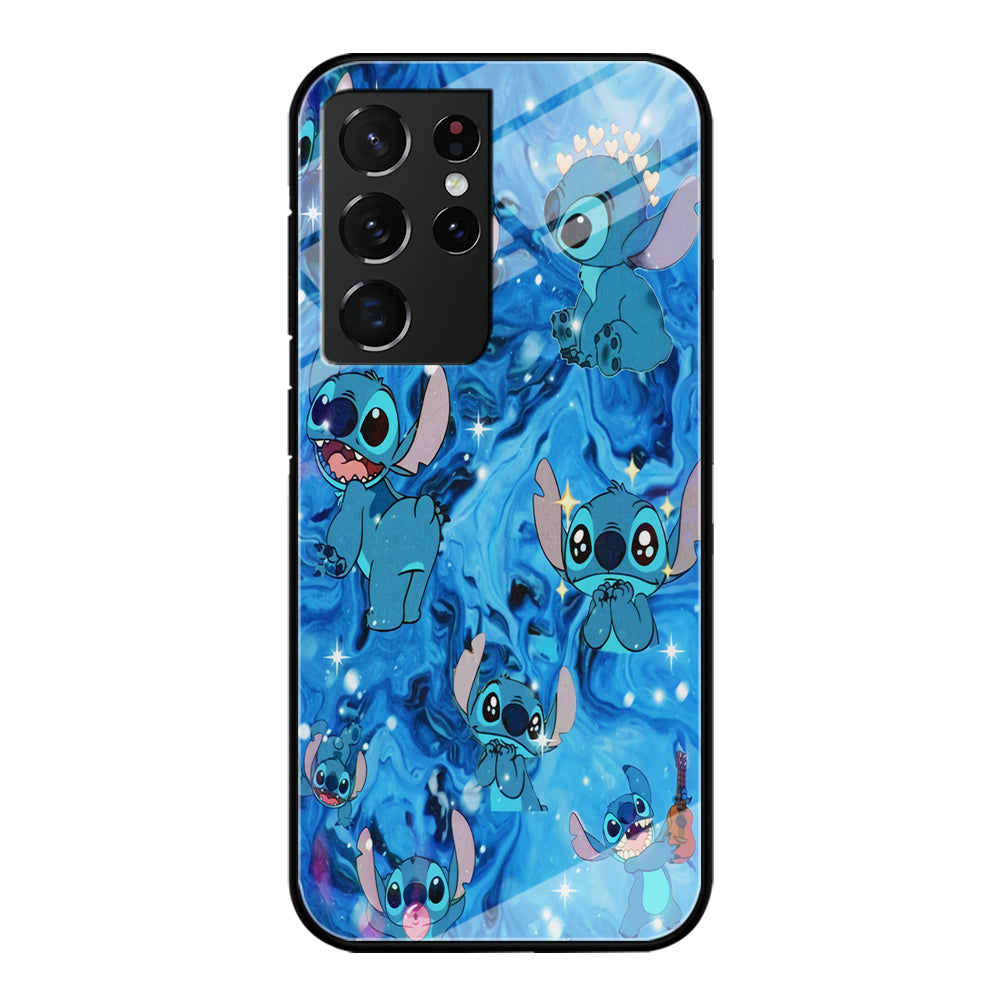 Stitch Aesthetic With Marble Blue Samsung Galaxy S21 Ultra Case