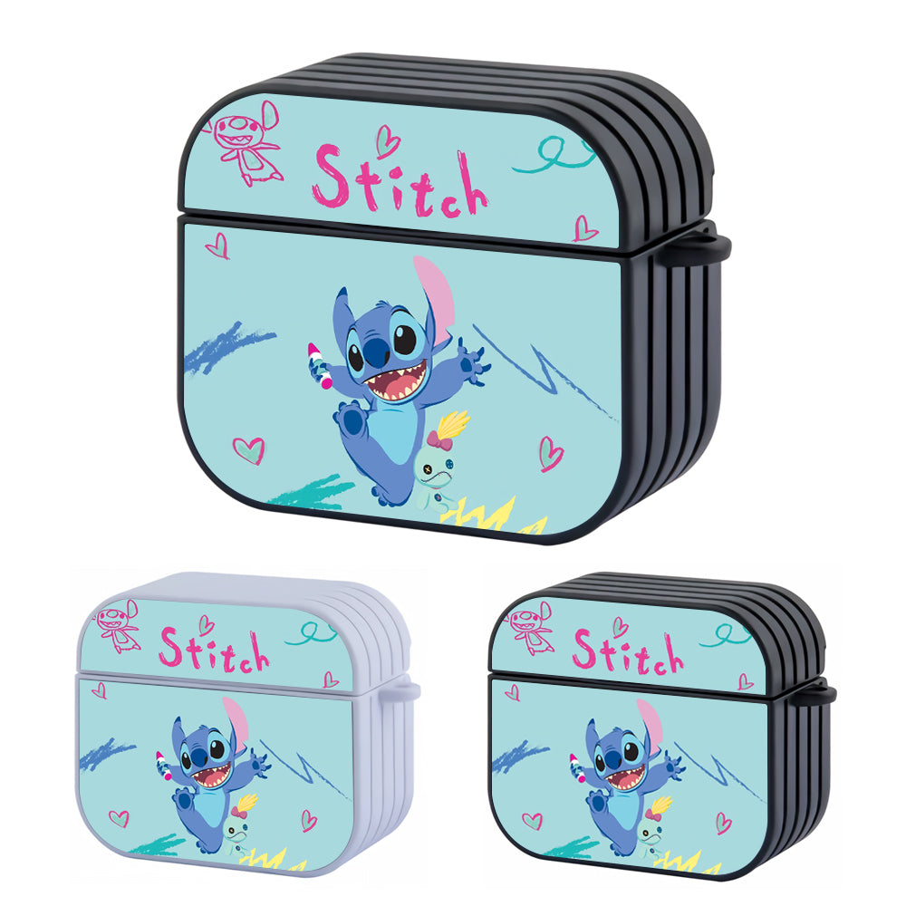 Stitch Draw Using Crayons Hard Plastic Case Cover For Apple Airpods 3