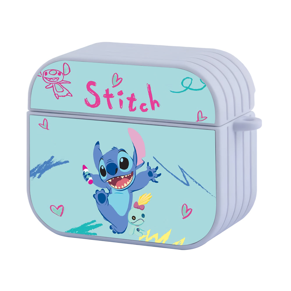 Stitch Draw Using Crayons Hard Plastic Case Cover For Apple Airpods 3