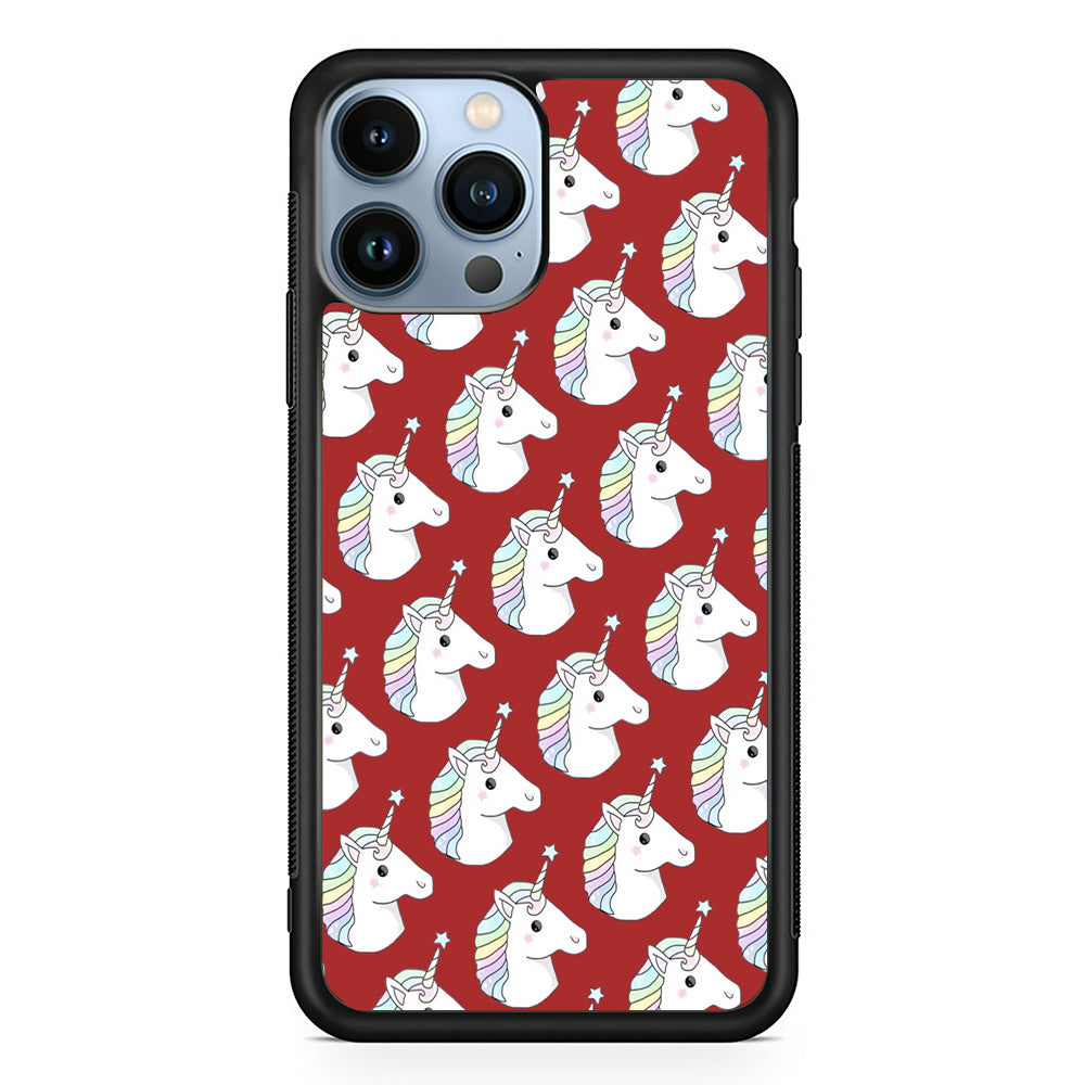 Unicorn Maroon Doodle iPhone 14 Pro Case