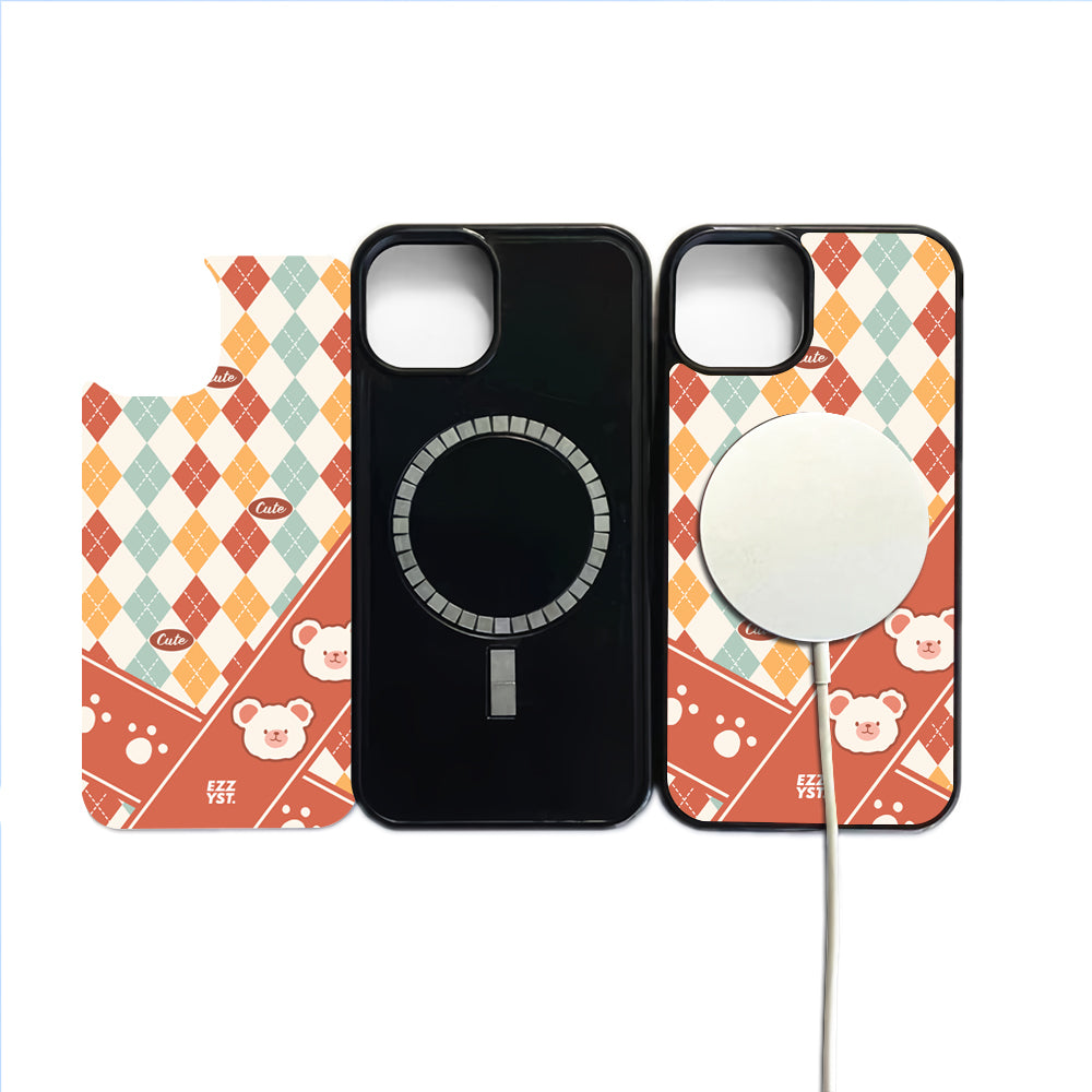 Vertical Square Patern Cute White Bear Magsafe iPhone Case