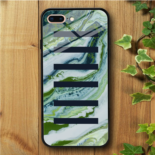 Ceramics Green Navy Strip iPhone 7 Plus Tempered Glass Case