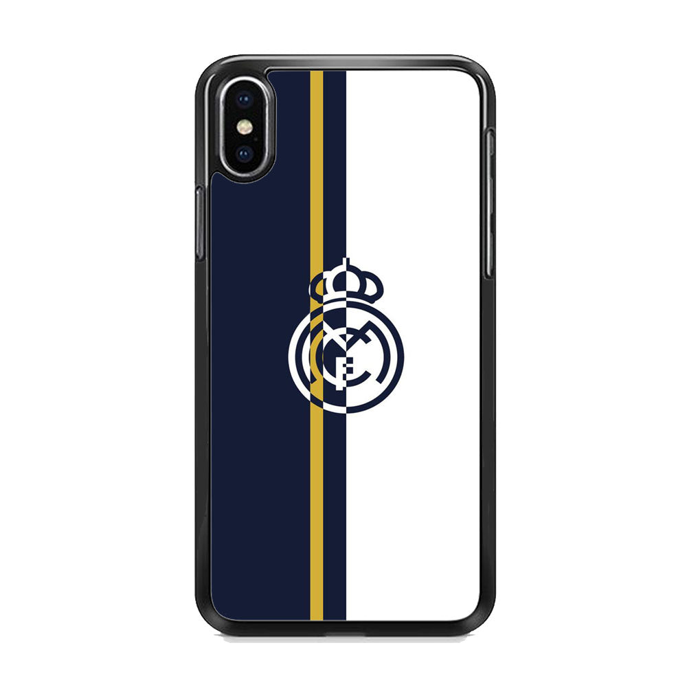 Real Mardrid Blue White Stripe Gold iPhone Xs Case