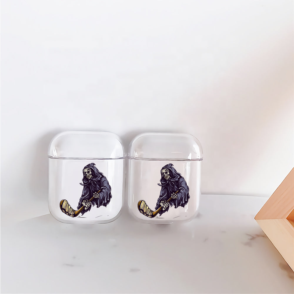Skull Play Ice Hockey Protective Clear Case Cover For Apple Airpods