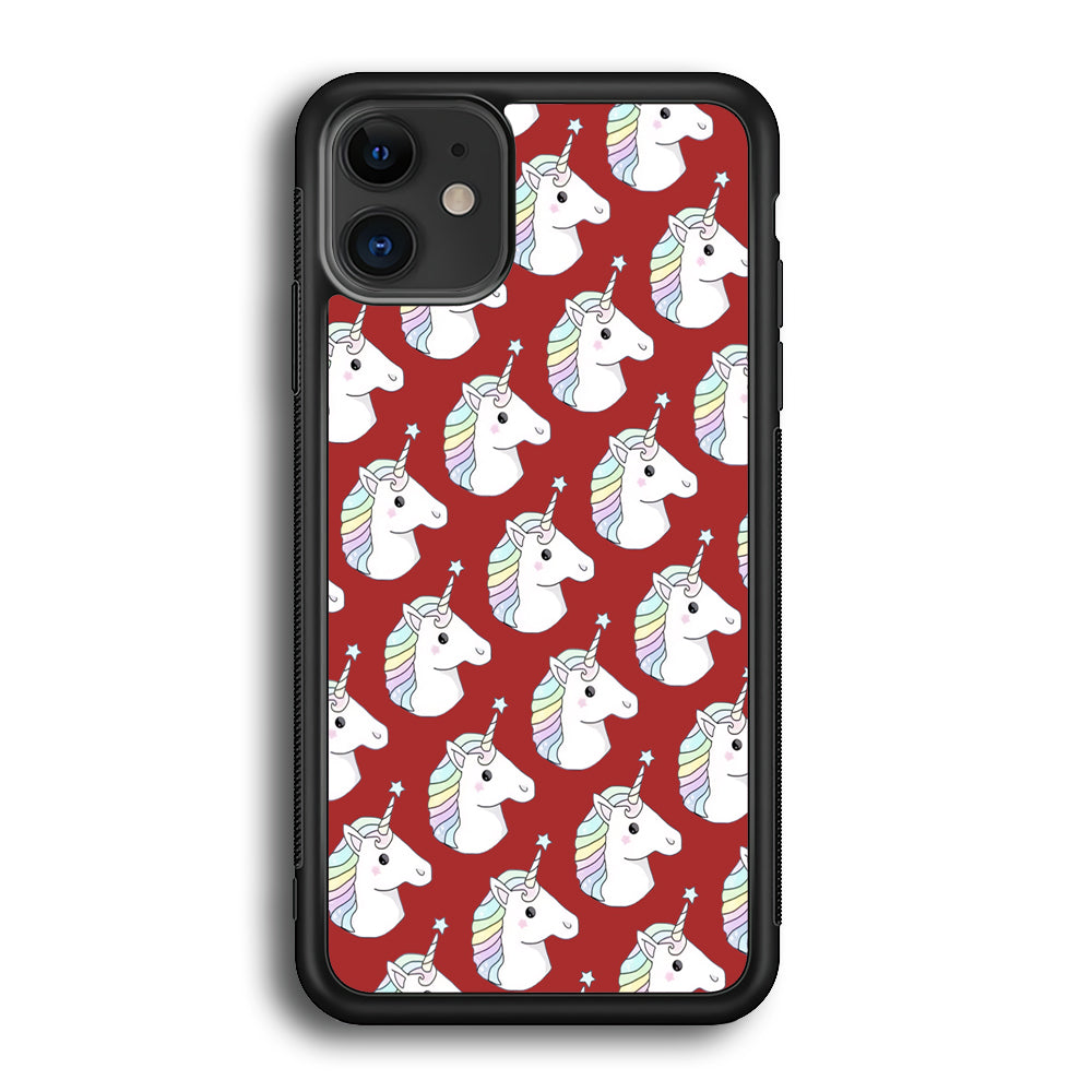Unicorn Maroon Doodle iPhone 12 Case
