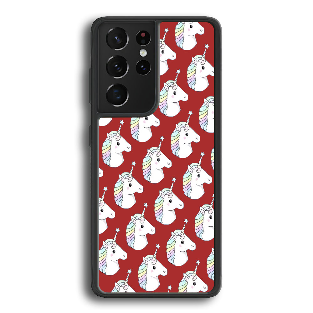 Unicorn Maroon Doodle Samsung Galaxy S21 Ultra Case - Ezzystore