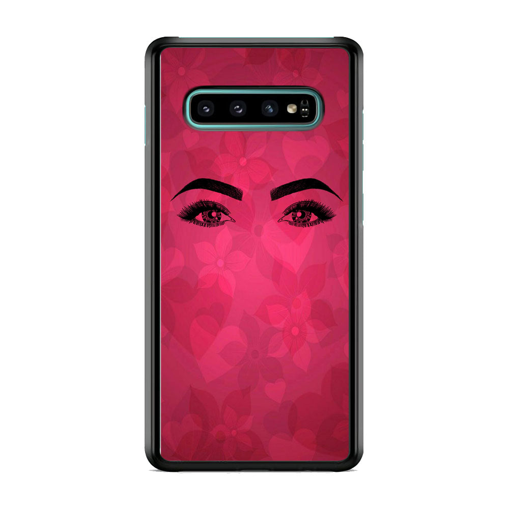 Woman Beauty Eye Brows Purple Flowers And Love Samsung Galaxy S10 Plus Case
