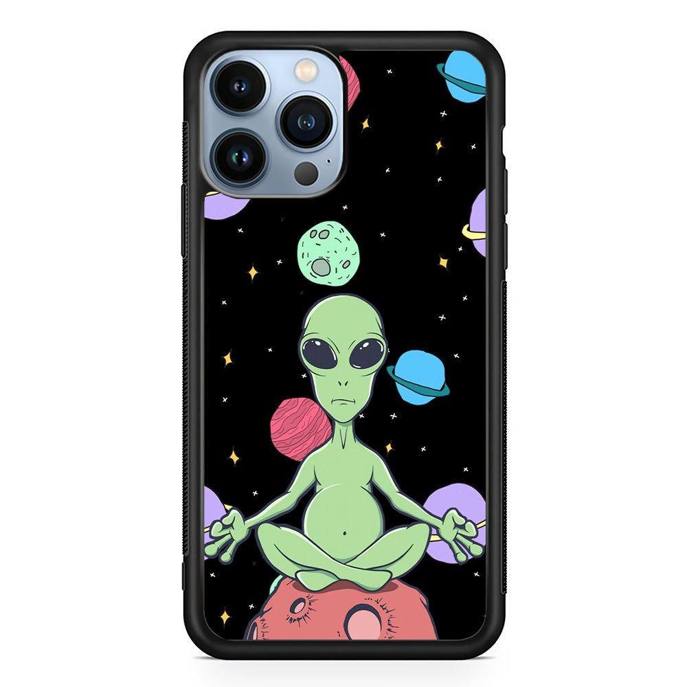 Alien Yoga Style On Space iPhone 14 Pro Case