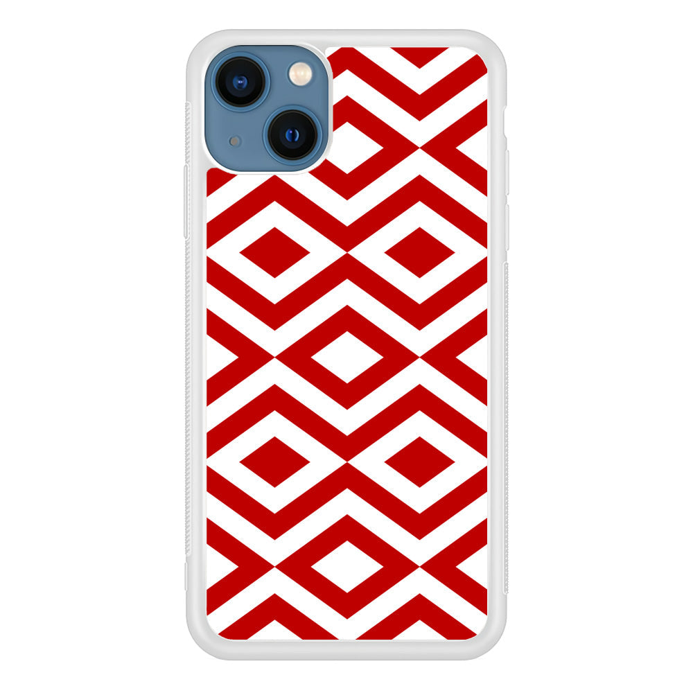 Chevron Diamond Square Maroon White iPhone 15 Case