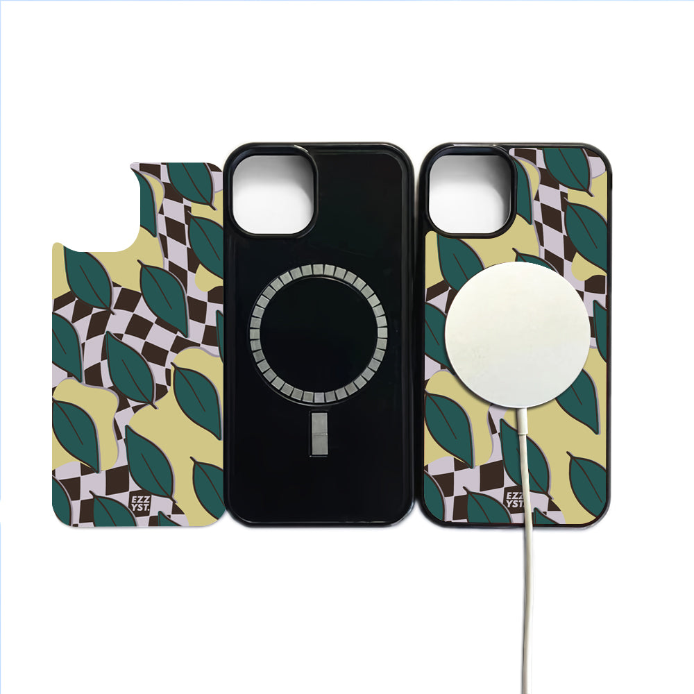 Falling Leaves Fragile Dark Green Magsafe iPhone Case