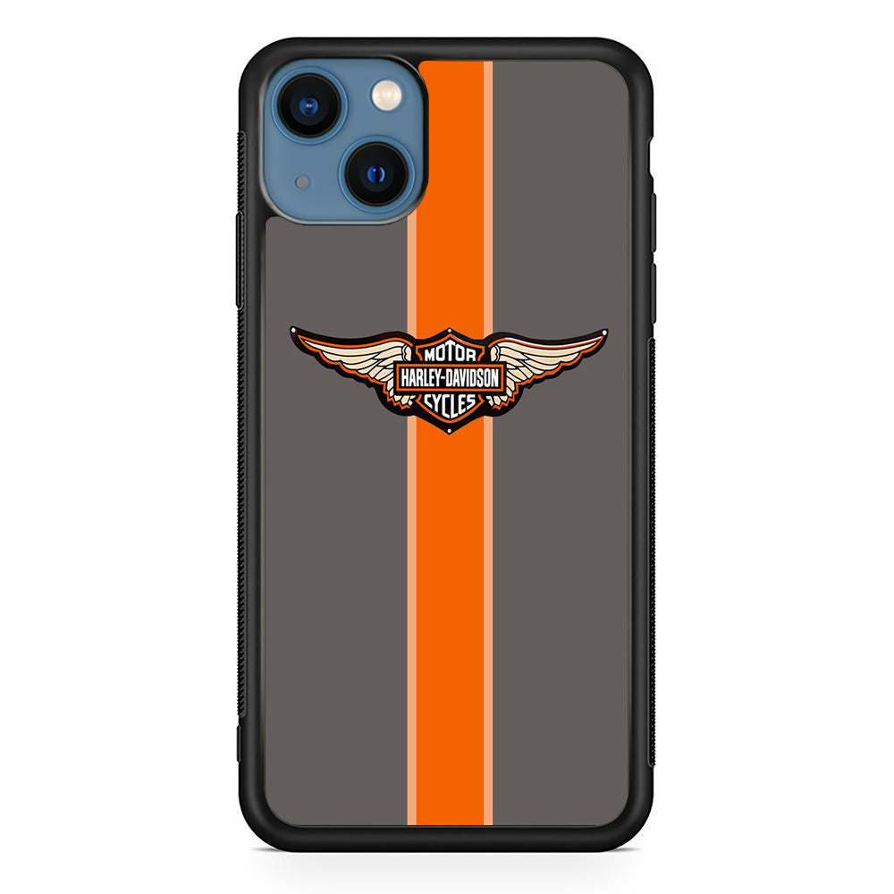 Harley Davidson Wings Logo Orange Grey Stripe Colour iPhone 15 Plus Case