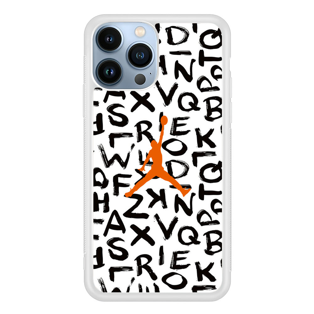 Jordan White Aphabet Orange Logo iPhone 14 Pro Max Case