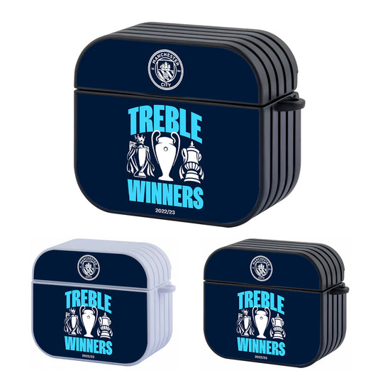 Manchester CIty Treble Winners Hard Plastic Case Cover For Apple Airpods 3