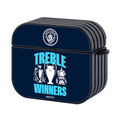 Manchester CIty Treble Winners Hard Plastic Case Cover For Apple Airpods 3