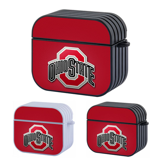 Ohio State Logo Red Background Hard Plastic Case Cover For Apple Airpods 3
