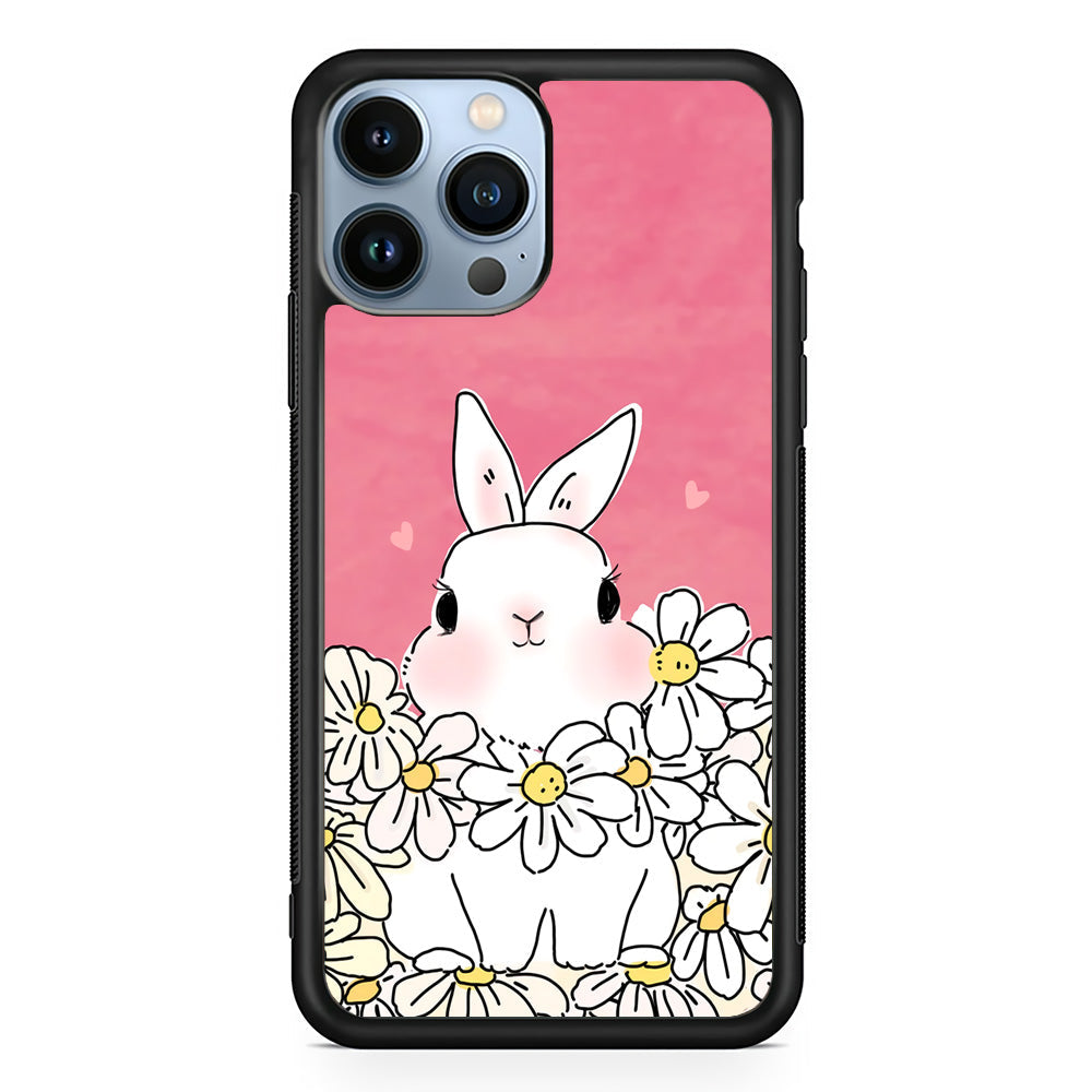 Rabbit Cute Flowers iPhone 15 Pro Case