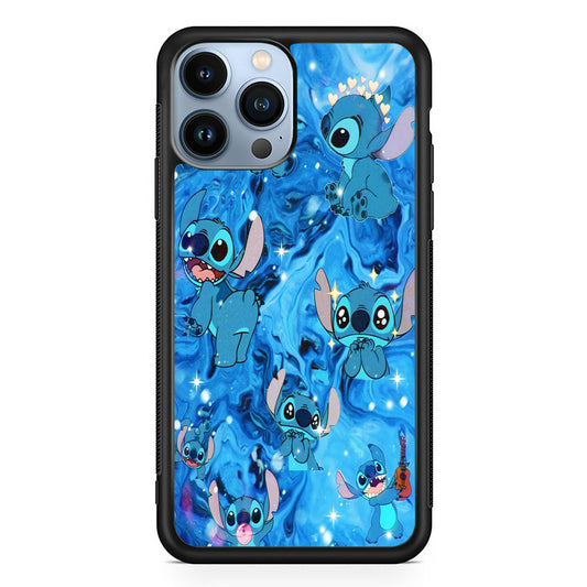 Stitch Aesthetic With Marble Blue iPhone 14 Pro Case