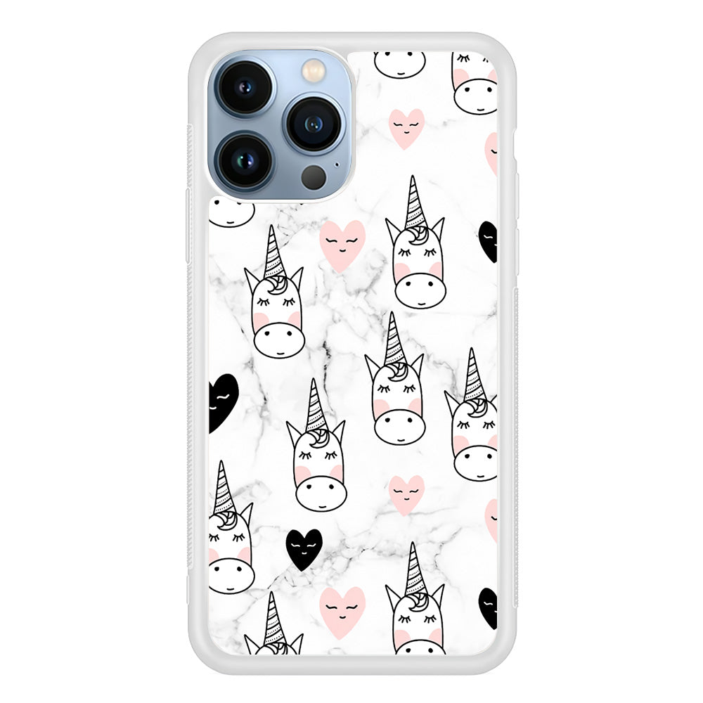 Unicorn Marble White iPhone 15 Pro Case