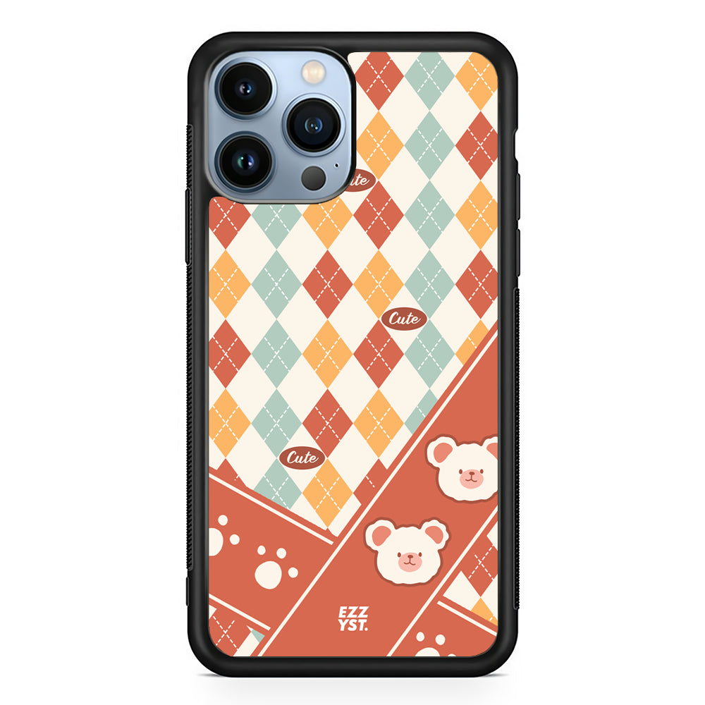 Vertical Square Patern Cute White Bear Magsafe iPhone Case