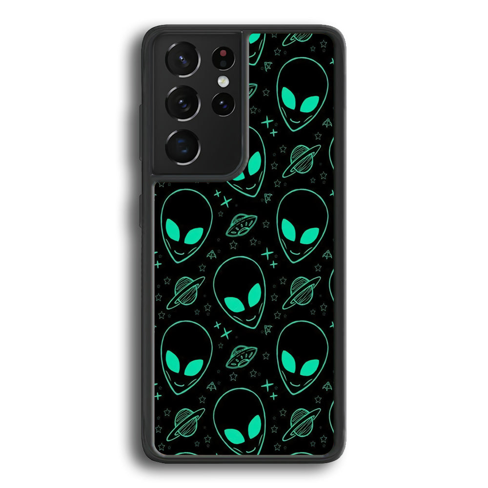 Alien Green Doodle Samsung Galaxy S21 Ultra Case