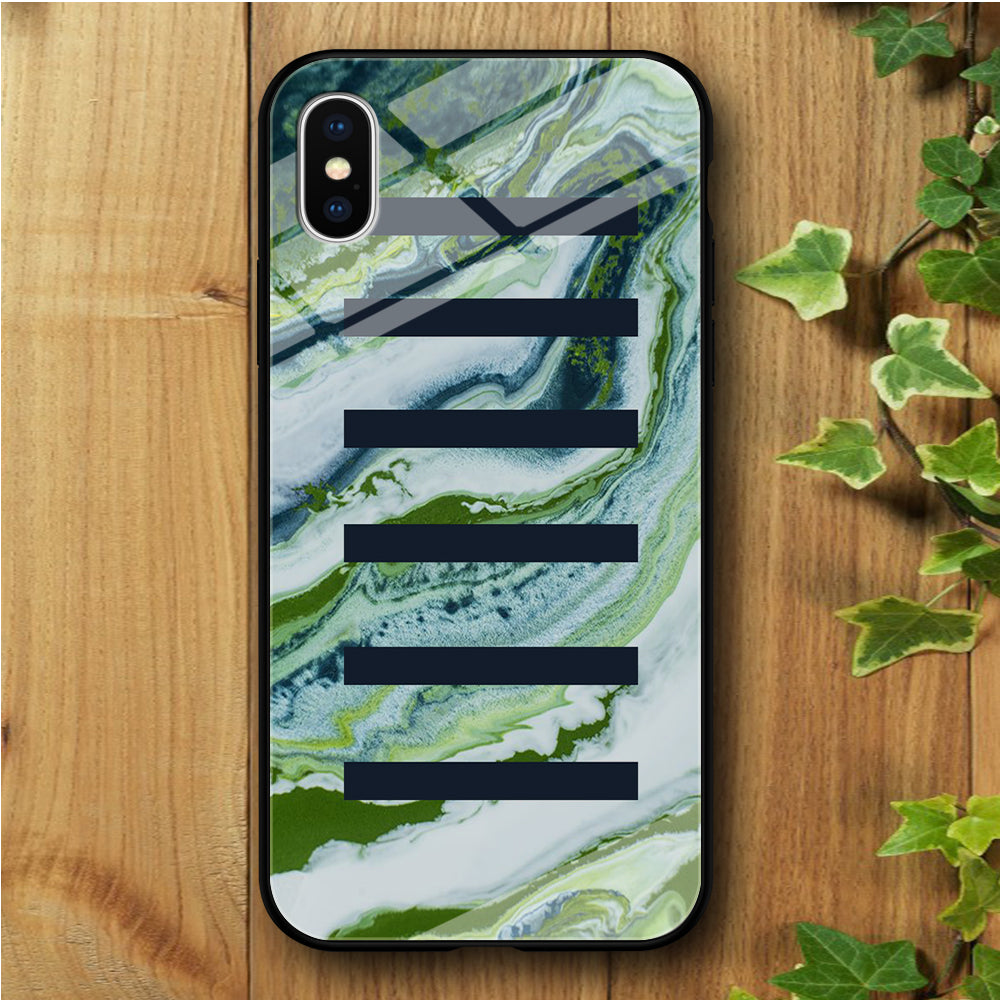 Ceramics Green Navy Strip iPhone Xs Max Tempered Glass Case