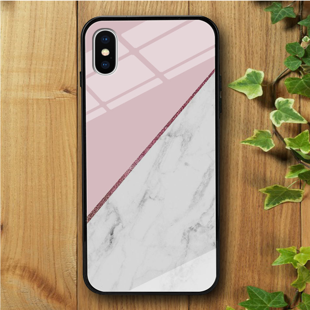 Ceramics White Pink iPhone X Tempered Glass Case