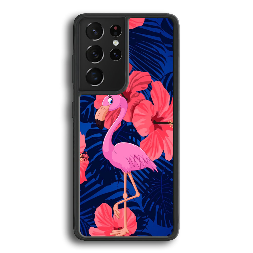 Flamingo Hibiscus Flowers Samsung Galaxy S21 Ultra Case