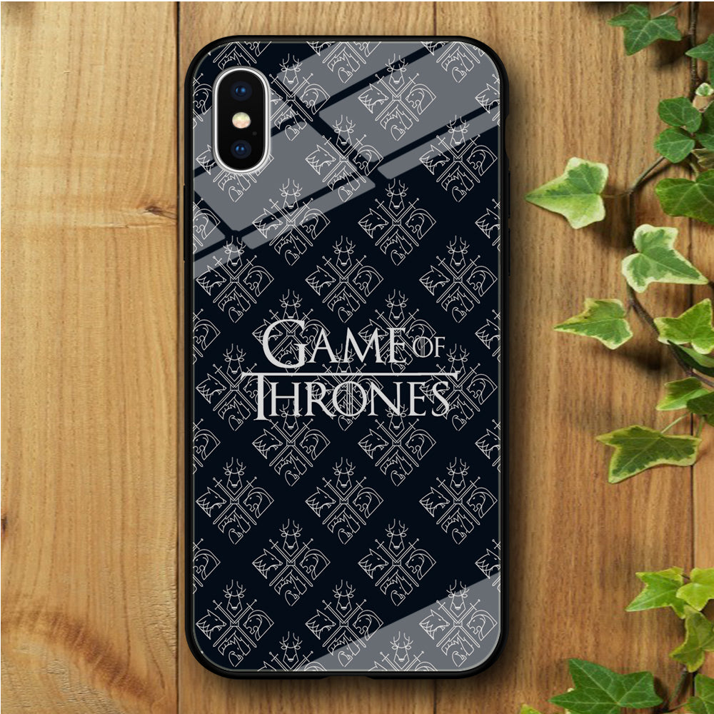 Game Of Trones Doodle Navy iPhone Xs Max Tempered Glass Case