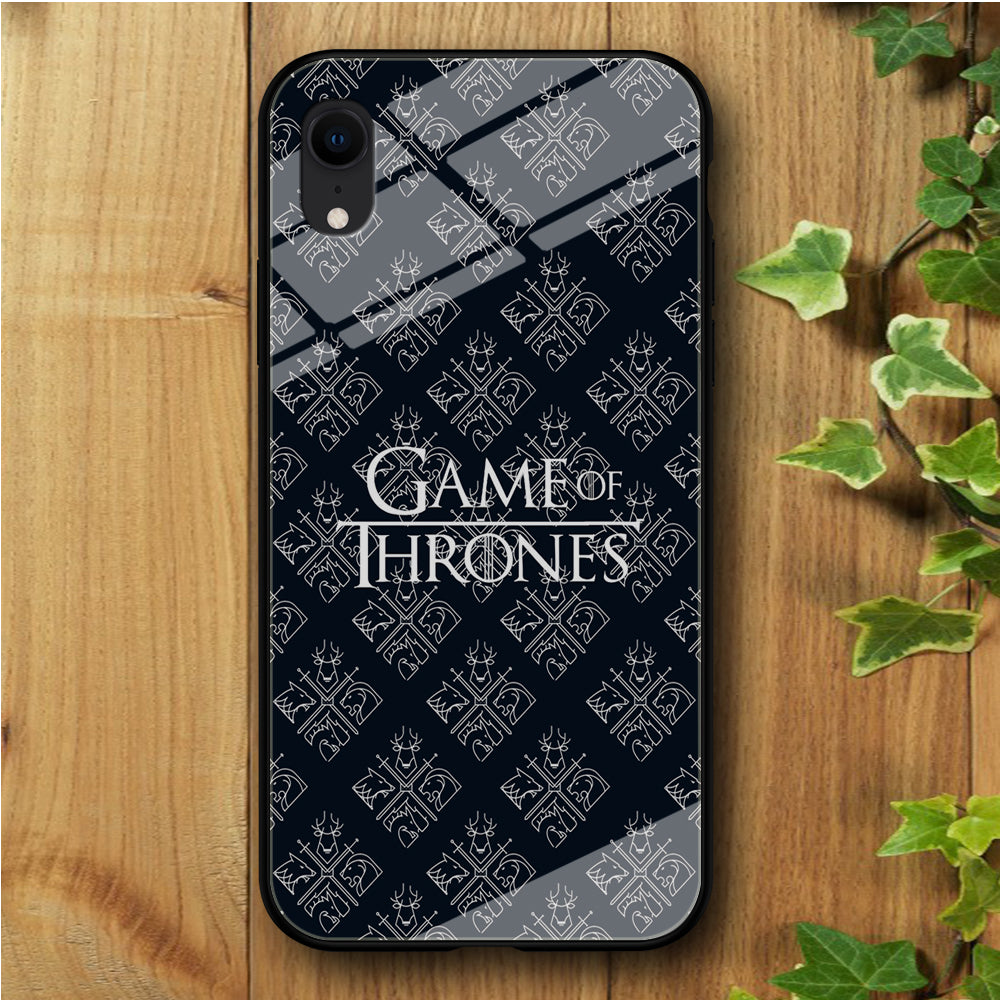 Game Of Trones Doodle Navy iPhone XR Tempered Glass Case