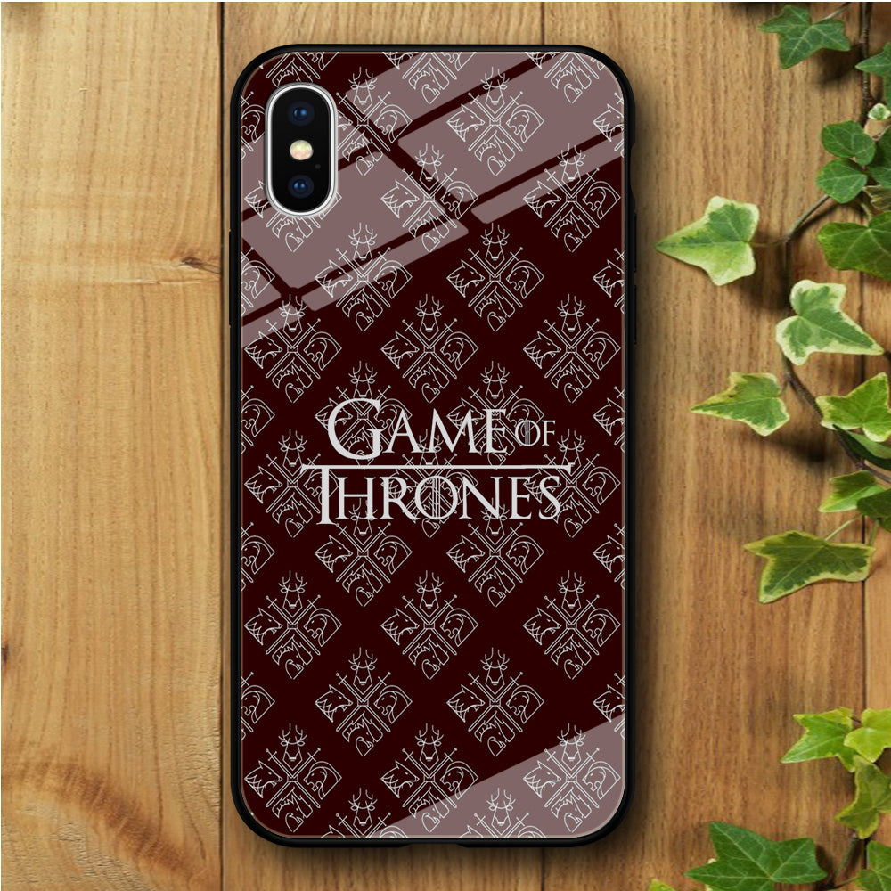 Game of Thrones Maroon Doodle iPhone Xs Tempered Glass Case