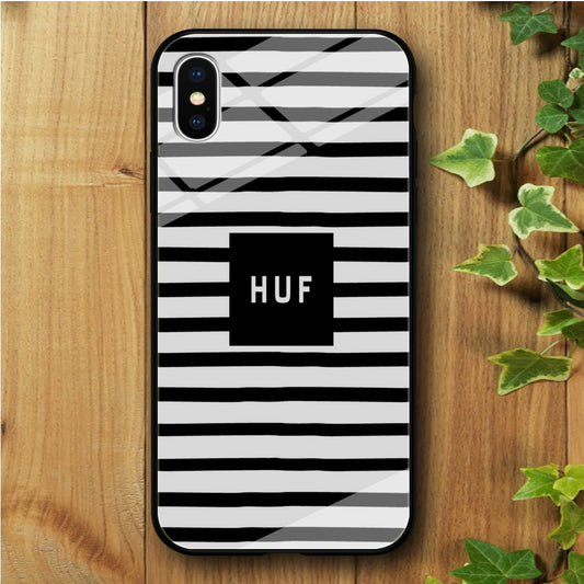 Huf Black Stripe White iPhone Xs Tempered Glass Case