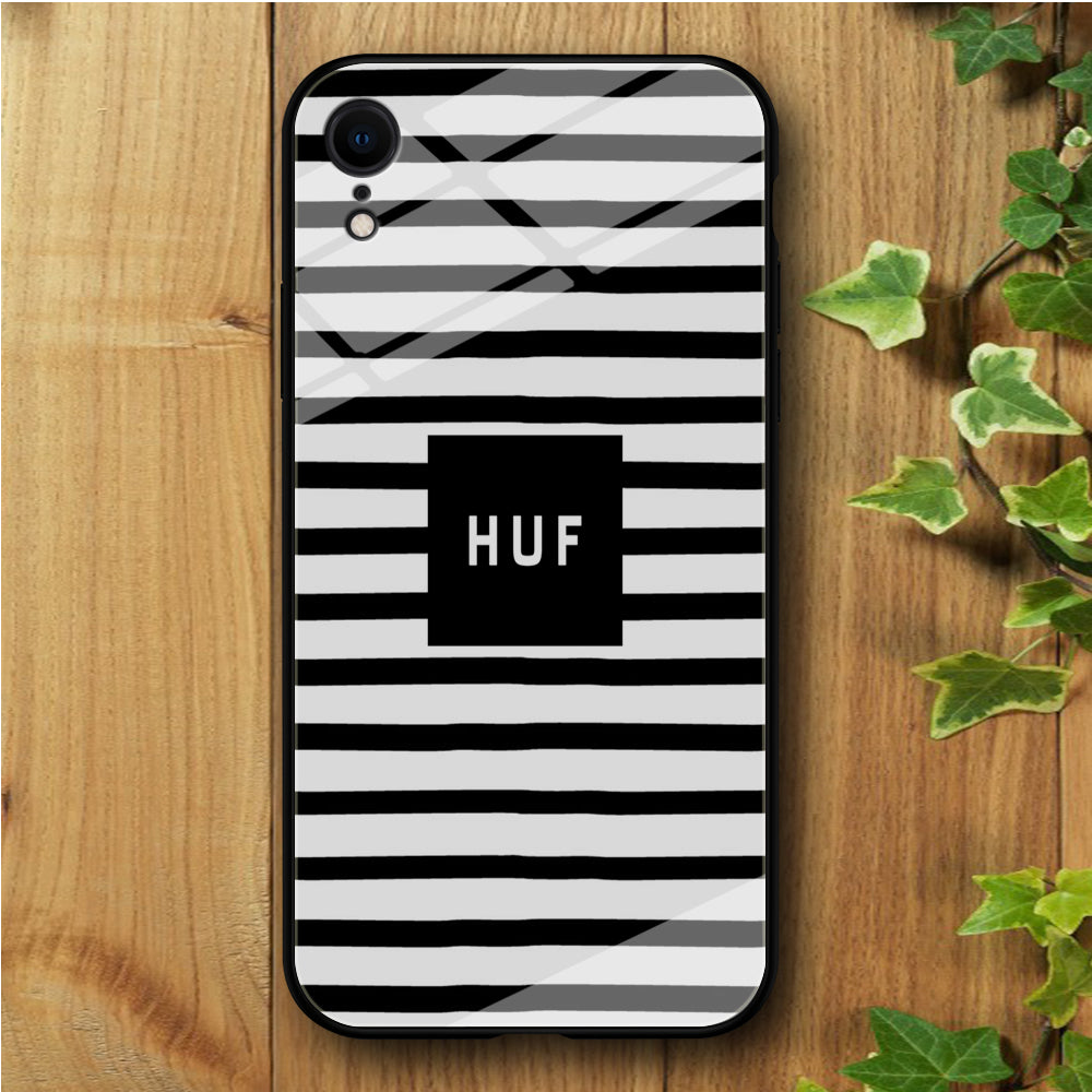 Huf Black Stripe White iPhone XR Tempered Glass Case