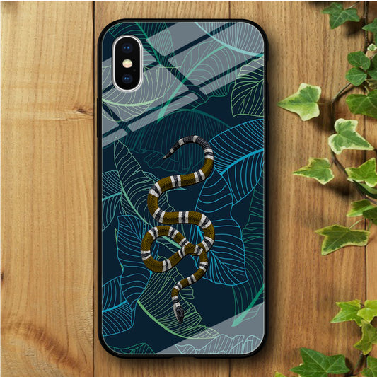 Leaf Night Gold Snake iPhone Xs Tempered Glass Case