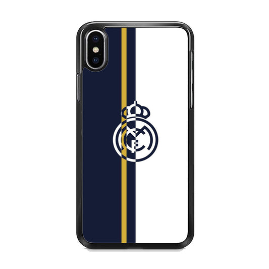 Real Mardrid Blue White Stripe Gold iPhone Xs Case