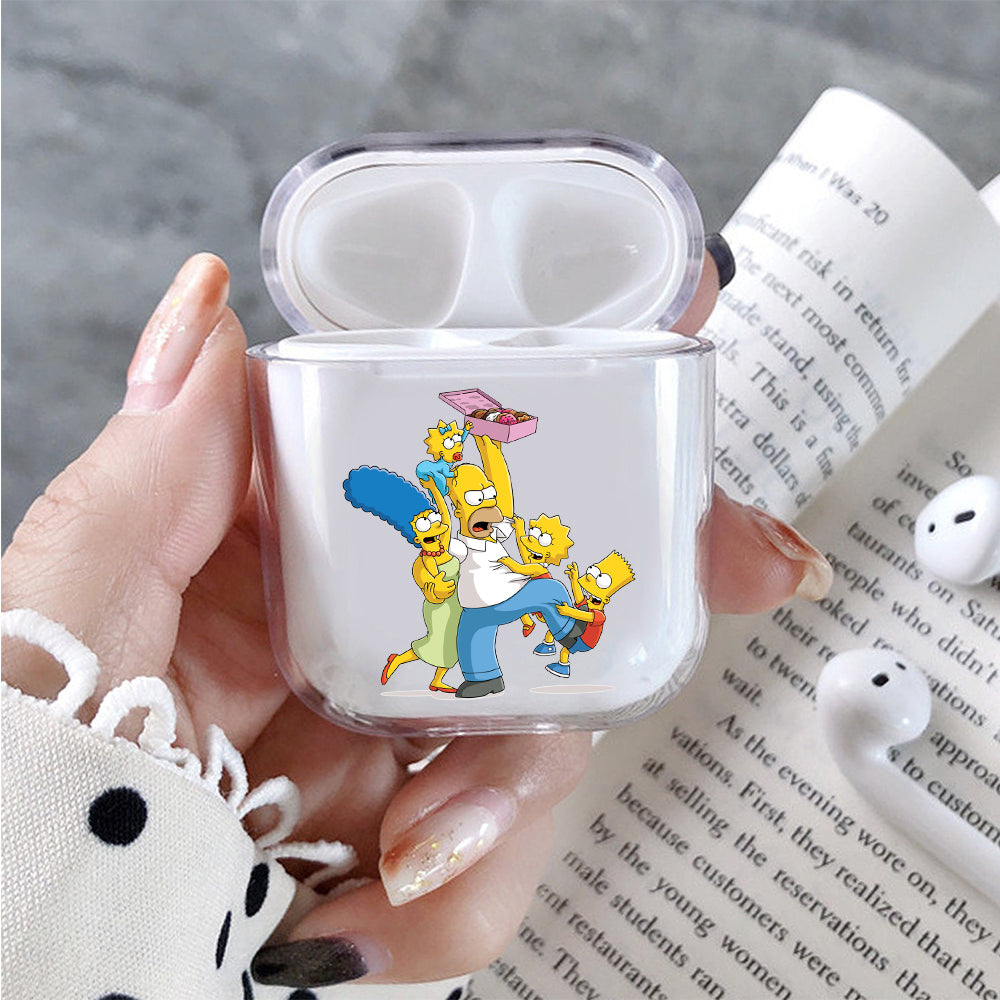 The Simpson Family Scramble for Donuts Protective Clear Case Cover For Apple Airpods