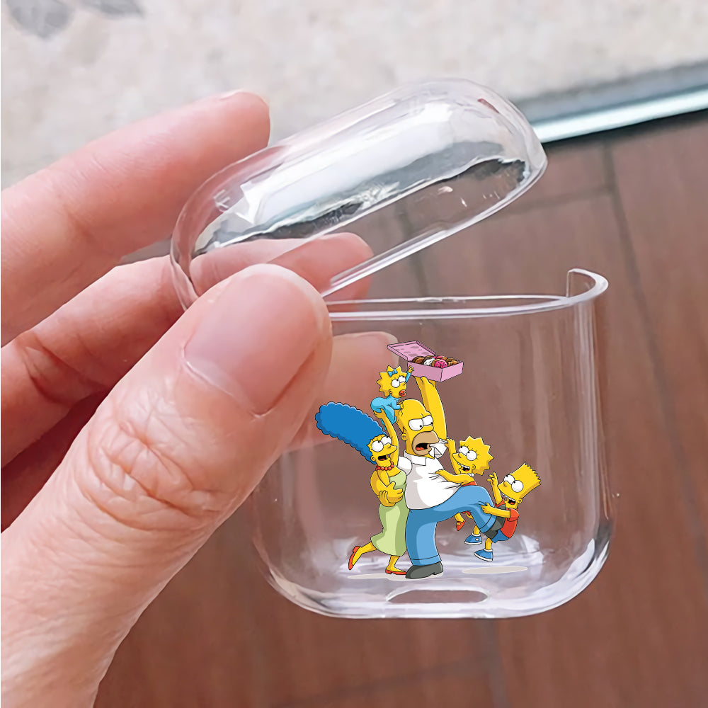 The Simpson Family Scramble for Donuts Protective Clear Case Cover For Apple Airpods
